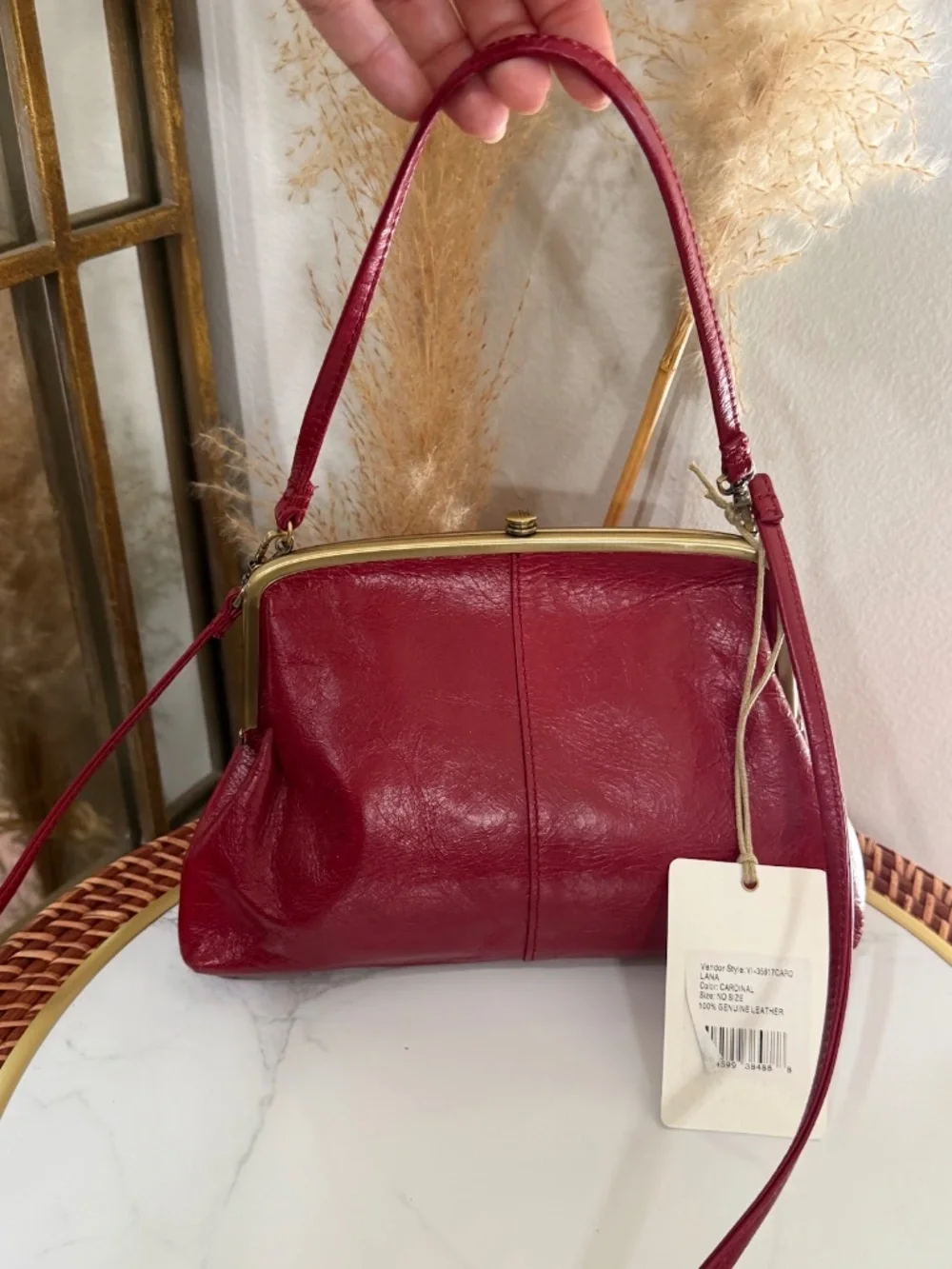 HOBO Women's Red Leather Lana Kisslock Crossbody Bag Convertible Clutch Purse - Picture 3 of 8
